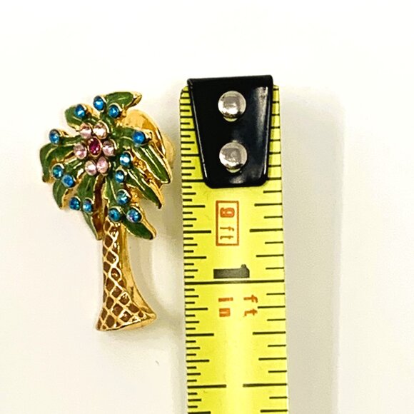 Nina Ricci Palm Tree Enamelled Pin Brooch Rhinestones - Picture 6 of 7